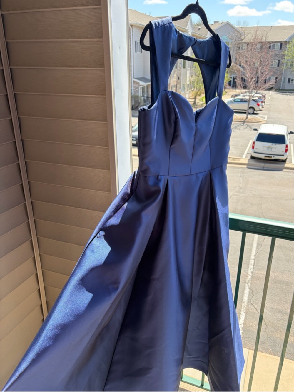 🆕🫐Adrianna Papell Navy Mikado Sweetheart Dress Size14 Formal Midi Fit&Flare Prom - Picture 6 of 17